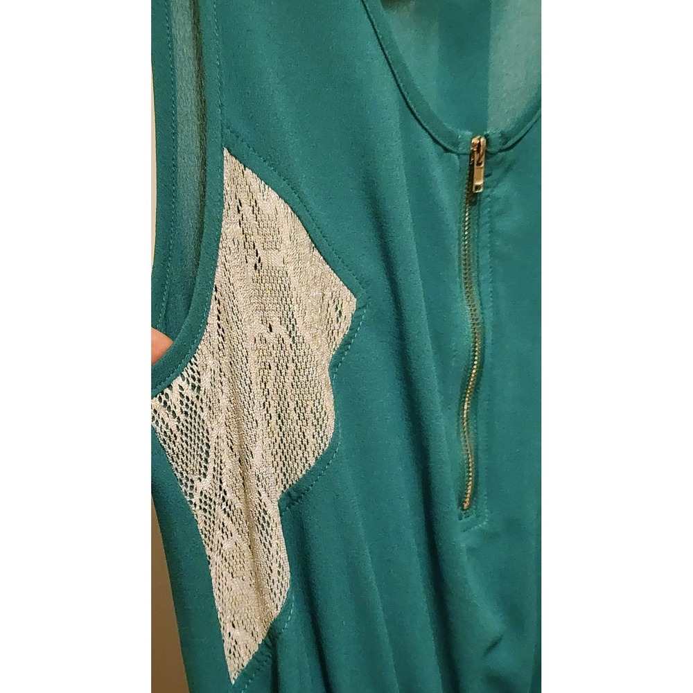 Chloe K Womens Teal Green Lace Inset Half Zip Sleeveless Mini Dress Size S - Picture 6 of 7